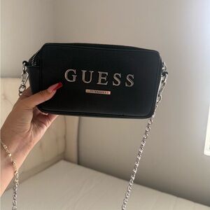 GUESS Black Crossbody Bag with Silver Chain
